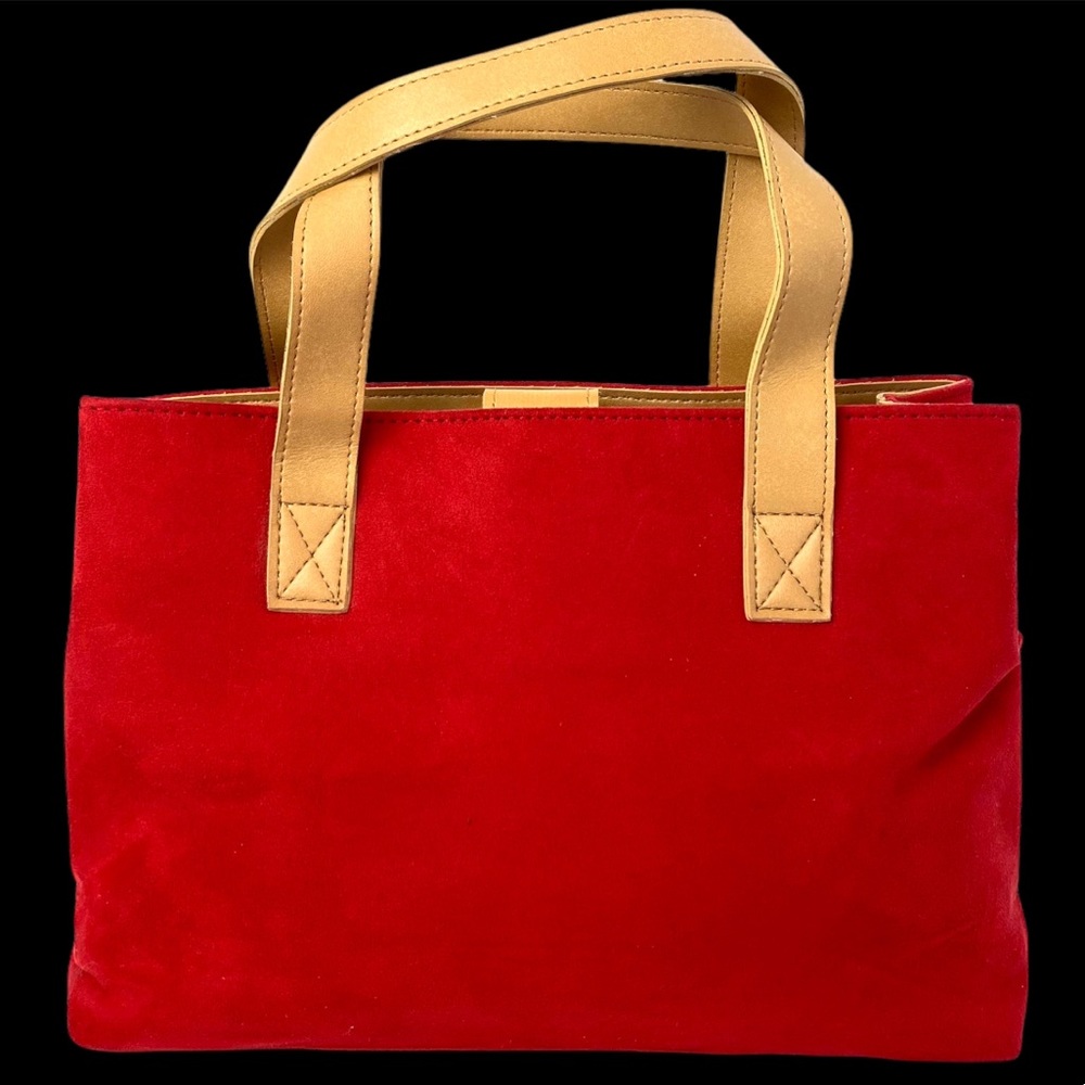 VINTAGE SUEDE VIBRANT RED HANDBAG WITH LEATHER STRAPS ❤️👜  [77]
